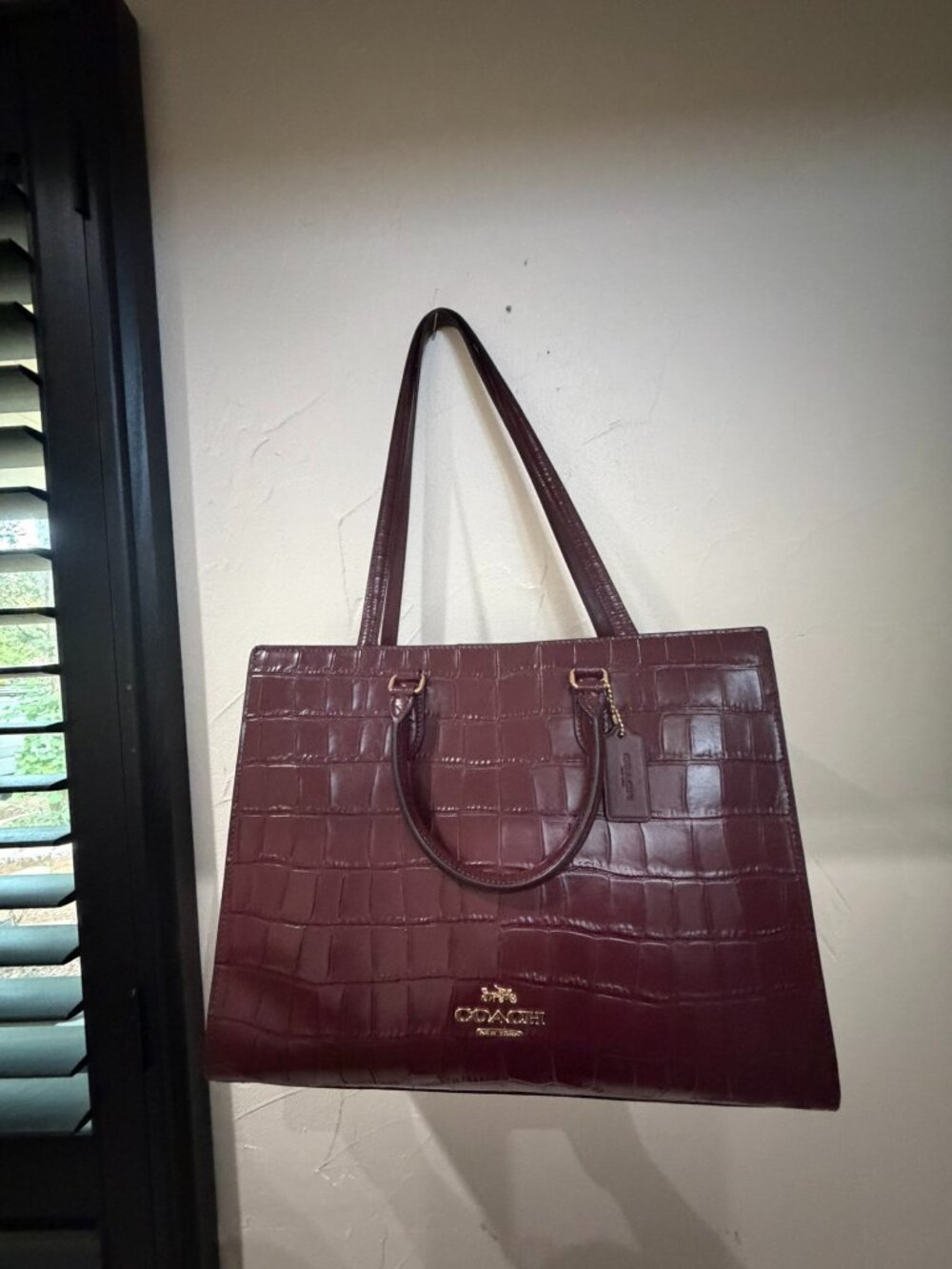 Coach Large Maggie Tote Croc Embossed Burgundy/Merlot